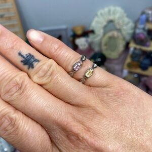 TOURMALINE PINK & YELLOW CRYSTAL S925 STERLING RINGS ADJUSTABLE